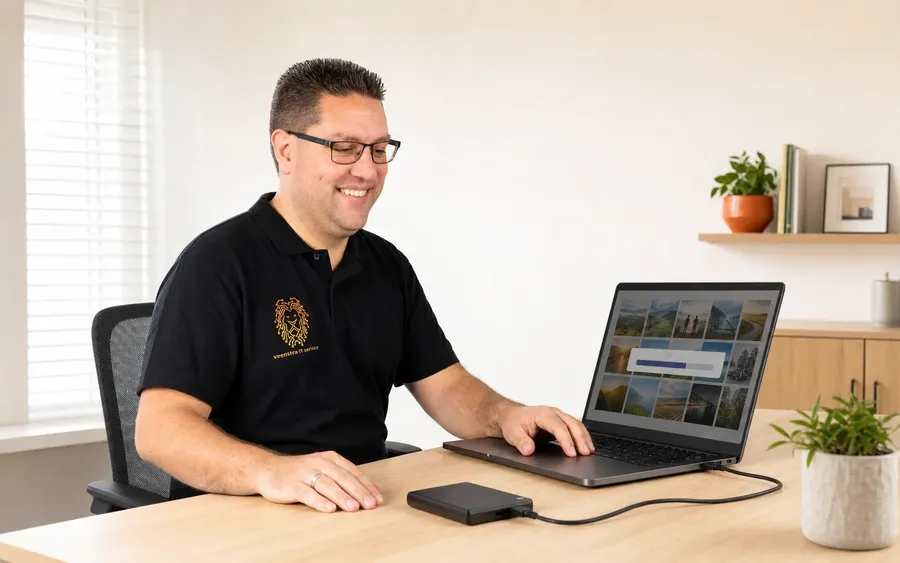 Bestanden terughalen van een externe schijf op een laptop in de werkplaats